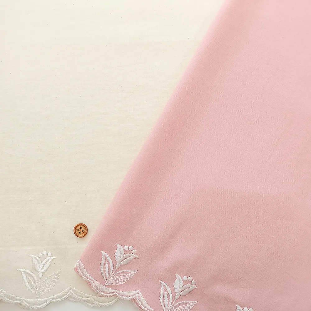 コットンカフェカーテン刺繍生地　フラワー　約70cm丈