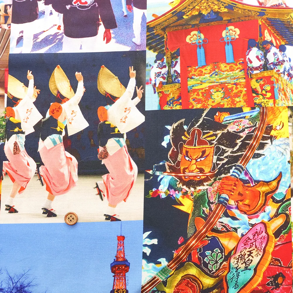 中国製　コットンシーチングインクジェットプリント生地　日本の祭