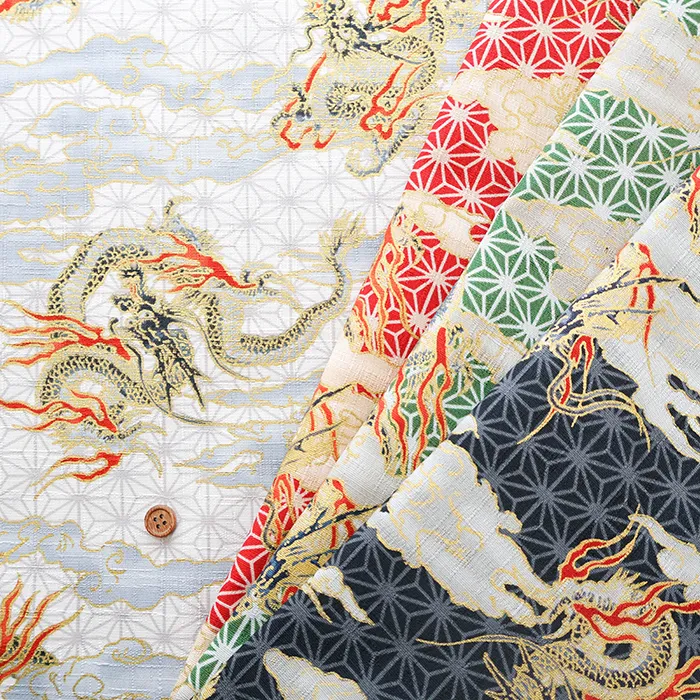 コットンドビーラメプリント生地　龍